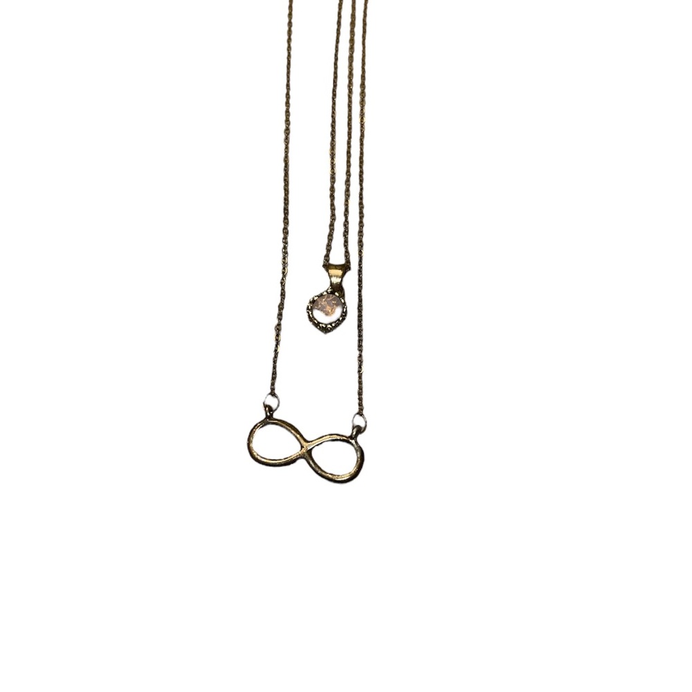 Costume Infinity & Iridescent Bead on Double Gold Chains